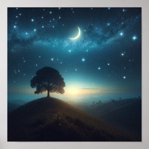 Einzelbaum unter der Starry Night Poster