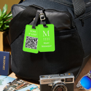 Einzelfarbiger QR-Code Scan wenn verloren Neon Grü Gepäckanhänger