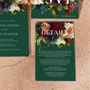 Einzelheiten zu Moody Floral Burgundy und Emerald Begleitkarte