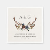 Einzelheiten zu rustikalem Blattwerk, Blumen und J Serviette (Vorderseite)