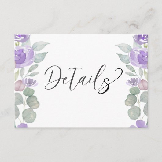 Einzelheiten zu rustikalen Lila Blumen und Eukalyp Begleitkarte (Vorderseite)