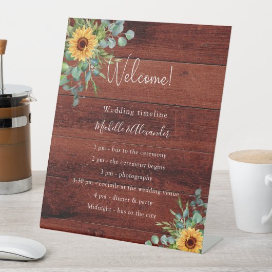 Einzelheiten zum Hochzeitsprogramm für Sonnenblume Sockelschild (In Situ)