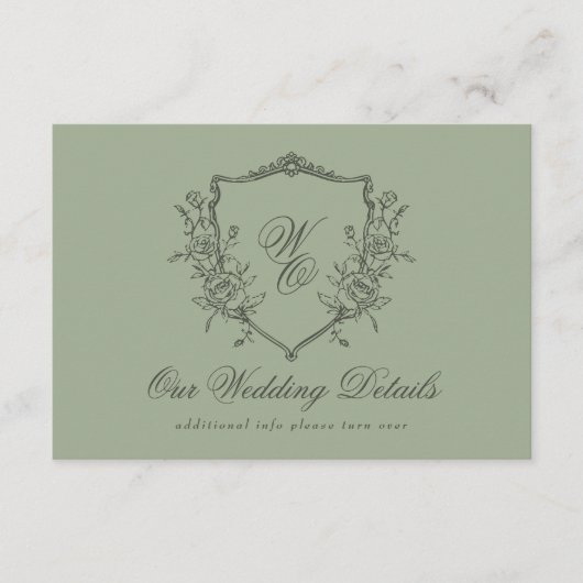 Einzelheiten zum Vintagen Wappen Olive Sage Monogr Begleitkarte (Vorderseite)