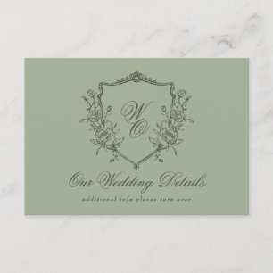 Einzelheiten zum Vintagen Wappen Olive Sage Monogr Begleitkarte
