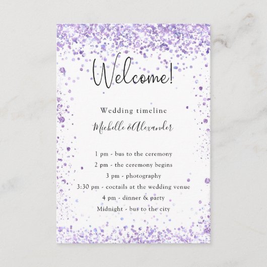 Einzelheiten zum Violetlavender Hochzeitsprogramm Begleitkarte (Vorderseite)