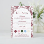 Einzelheiten zur Hochzeit | Burgundy Toile Enclosu Begleitkarte (Stehend Vorderseite)