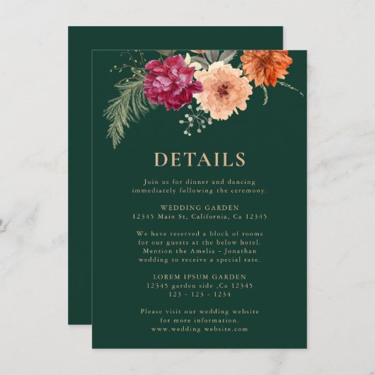 Einzelheiten zur Hochzeit im Grün der Wasserfarben Begleitkarte (Vorne/Hinten)