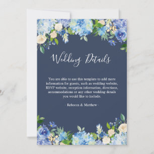 Einzelheiten zur Hochzeit von Navy Blue Hydrangeas