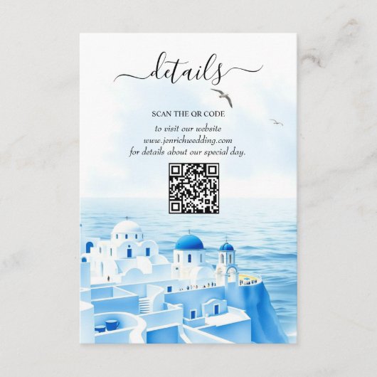 Einzelheiten zur Hochzeit von Santorin Griechenlan Begleitkarte (Vorderseite)