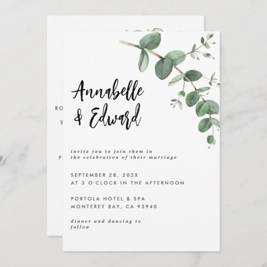 Einzelheiten zur Hochzeitsskalyptus und Einladung (Vorne/Hinten)