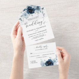 Einzelheiten zur Hochzeitssonne in Dusty Blue Navy All In One Einladung