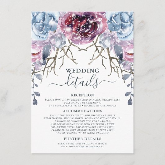 Einzelheiten zur Winterhochzeit Begleitkarte (Vorderseite)