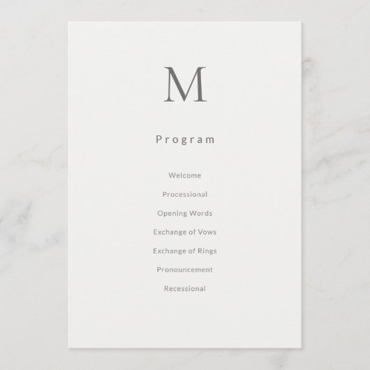 Einzelne anfängliche zivile Hochzeitsprogrammkarte Programm (Vorderseite)