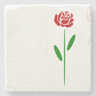 Einzelne Art Deco rote Rose mit grünen Blättern un Steinuntersetzer