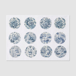 Einzelne Blaue Chinoiserie-Inspirierte Decoupage Seidenpapier