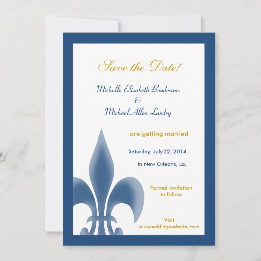 Einzelne Fleur de Lis Save the Date (Dunkelblau) Einladung (Vorderseite)