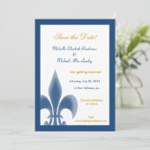 Einzelne Fleur de Lis Save the Date (Dunkelblau) Einladung (Stehend Vorderseite)