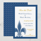 Einzelne Fleur de Lis Save the Date (Dunkelblau) Einladung (Vorne/Hinten)
