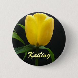 Einzelne gelbe Tulpenblüte Button