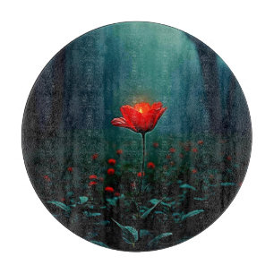 Einzelne leuchtend rote Blumenkunst Schneidebrett