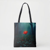 Einzelne leuchtende rote Blume Kunst Tasche (Vorderseite)