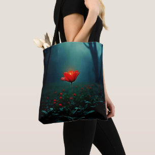 Einzelne leuchtende rote Blume Kunst Tasche