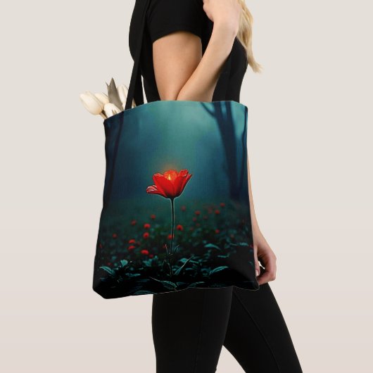 Einzelne leuchtende rote Blume Kunst Tasche (Von Nahem)