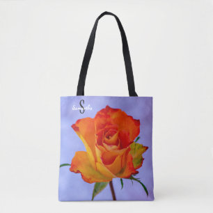 Einzelne orange und gelbe Rose-Tragetasche Tasche