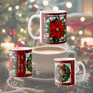 Einzelne Poinsettien Faux-Buntglas Kaffeetasse