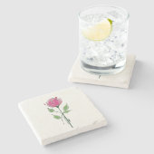 Einzelne rosa Glasgow-Rose Steinuntersetzer (Seitenansicht)