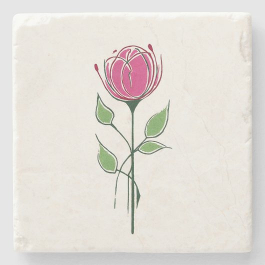 Einzelne rosa Glasgow-Rose Steinuntersetzer (Vorderseite)