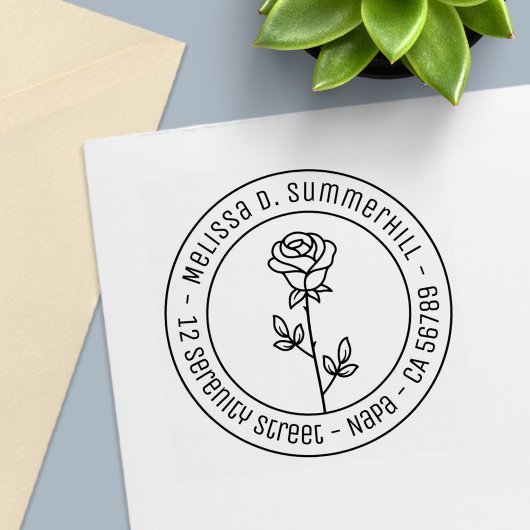 Einzelne Rose Runde Adresse Permastempel