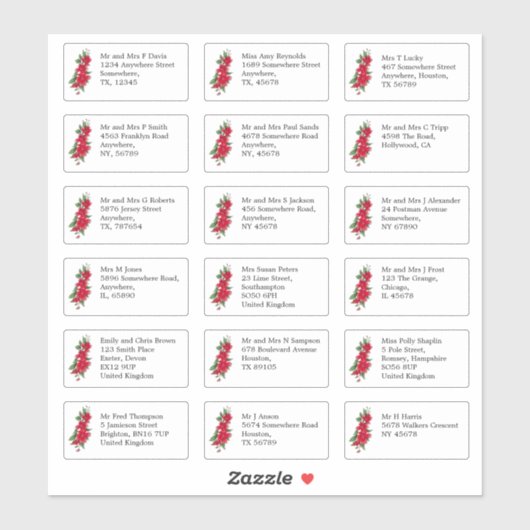 Einzelne Rote Rosen für die Anschrift des Gastes b Aufkleber (Blatt)