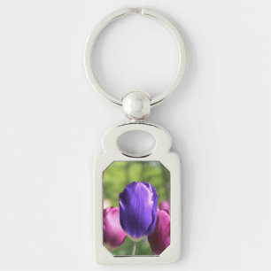 Einzelne violette Tulpe Schlüsselanhänger