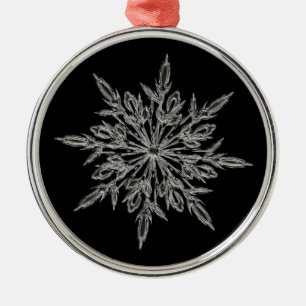 Einzelner Eiskristall auf schwarzem Elegant Ornament Aus Metall