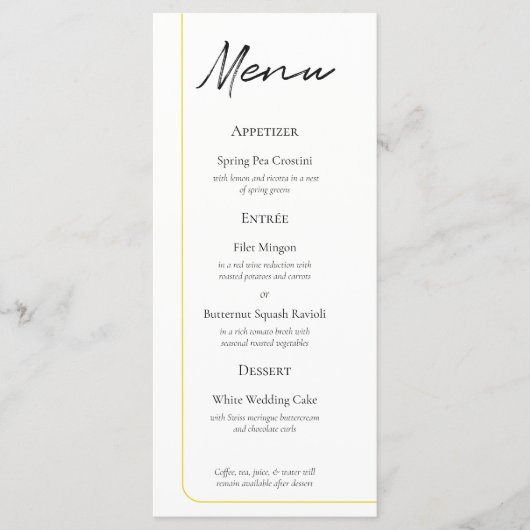 Einzelner Goldfaden Hochzeitsmenü Menükarte (Vorderseite)