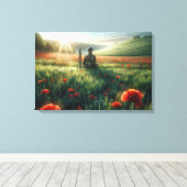 Einzelner in einem roten Mohnfeld Leinwanddruck (Insitu (Holzboden))