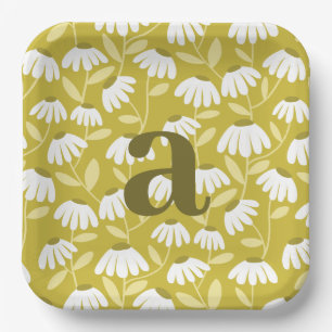 Einzelnes Buchstaben-Monogramm Oliven Grün Floralm Pappteller