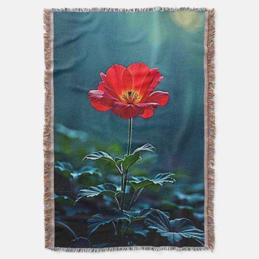 Einzelnes rotes Blüten-Fokus-Design Decke (Vorderseite Vertikal)