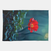 Einzelnes rotes Blüten-Fokus-Design Geschirrtuch (Horizontal)