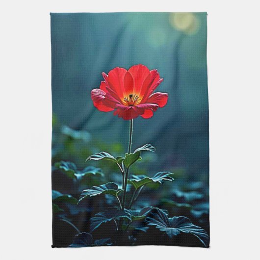 Einzelnes rotes Blüten-Fokus-Design Geschirrtuch (Vertikal)