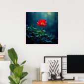 Einzelnes rotes Blüten-Fokus-Design Poster (Heimbüro)