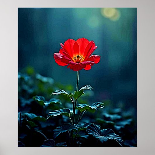 Einzelnes rotes Blütenfokus-Design Poster (Vorne)