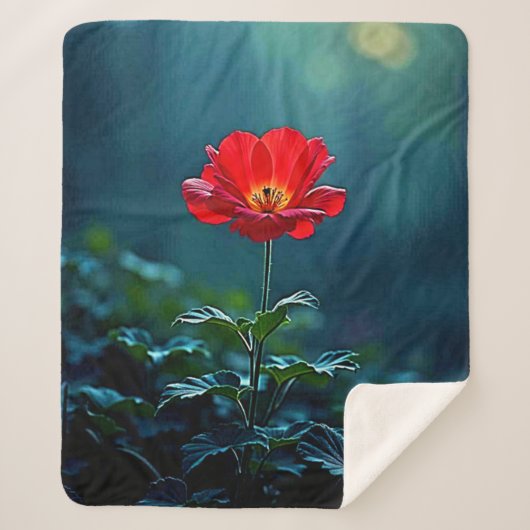 Einzelnes rotes Blütenfokus-Design Sherpadecke (Vorderseite)