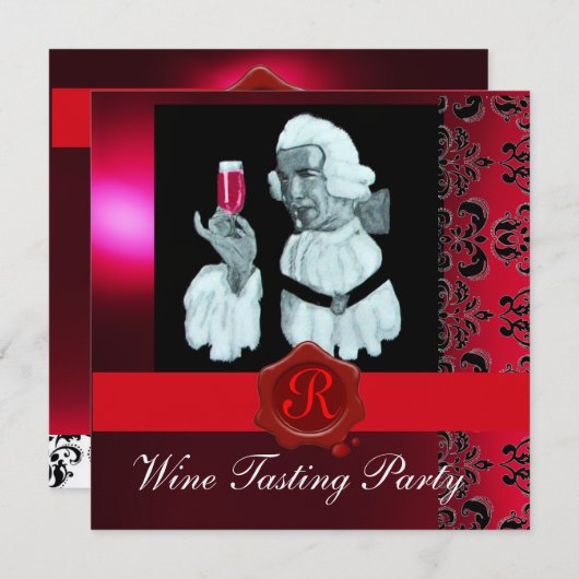 EINZELWEIN - PARTY ROT WAX SIEGEL MONOGRAM EINLADUNG (Vorne/Hinten)