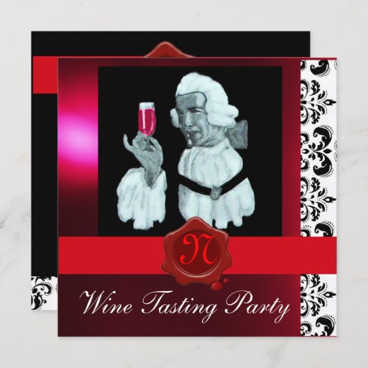 EINZELWEIN - PARTY ROT WAX SIEGEL MONOGRAM EINLADUNG (Vorne/Hinten)