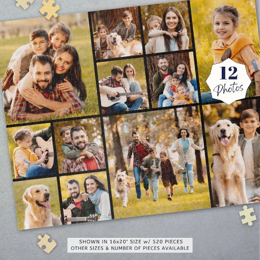 Einzigartig 12 FotoCollage Einfach Schwarz Puzzle