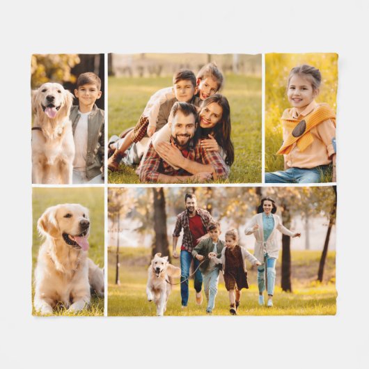 Einzigartig 5 FotoCollage Einfach Weiß Fleecedecke (Vorderseite (Horizontal))