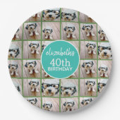 Einzigartig 6 FotoCollage - Happy Birthday Blue Gr Pappteller (Vorderseite)