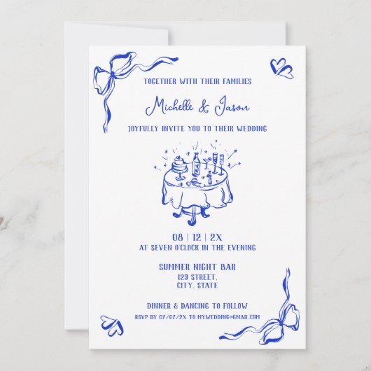 Einzigartig Blauer Handgezeichneter zeitgenössisch Einladung (Vorderseite)